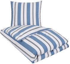 Stribet sengetøj - 140x200 cm - Rikke blå - Sengesæt i 100% bomuld - Nordstrand Home